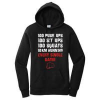 100 Push Ups 100 Sit Ups 100 Squats 10 Km Running Women's Pullover Hoodie