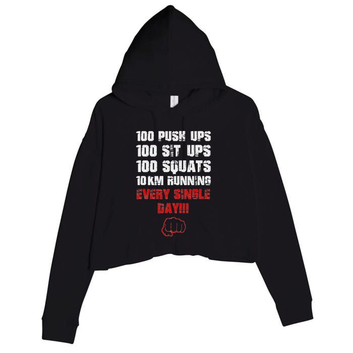 100 Push Ups 100 Sit Ups 100 Squats 10 Km Running Crop Fleece Hoodie