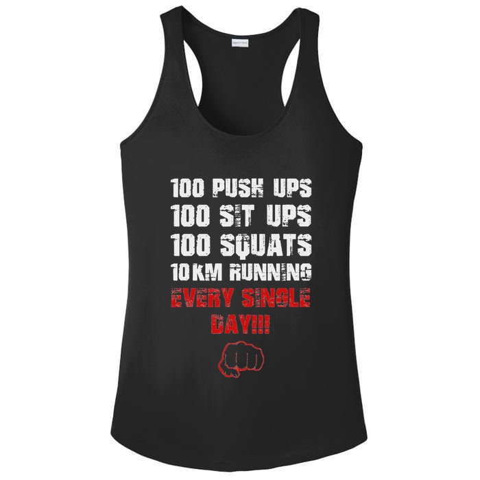 100 Push Ups 100 Sit Ups 100 Squats 10 Km Running Ladies PosiCharge Competitor Racerback Tank