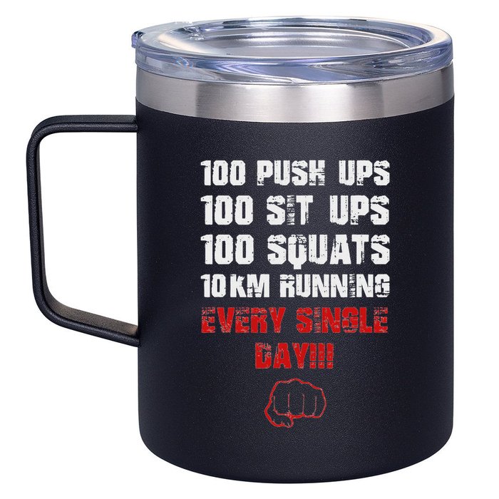 100 Push Ups 100 Sit Ups 100 Squats 10 Km Running 12oz Stainless Steel Coffee Mug