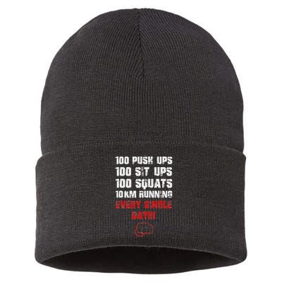 100 Push Ups 100 Sit Ups 100 Squats 10 Km Running Sustainable Knit Beanie