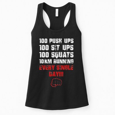 100 Push Ups 100 Sit Ups 100 Squats 10 Km Running Womens Tank Top
