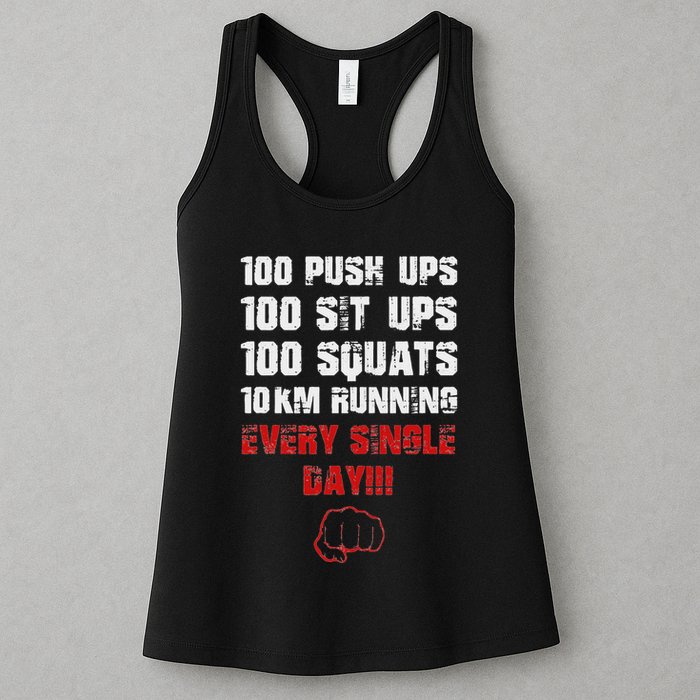 100 Push Ups 100 Sit Ups 100 Squats 10 Km Running Womens Tank Top
