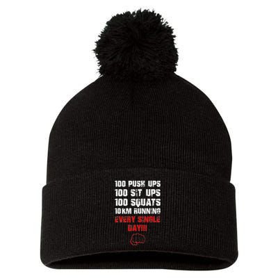 100 Push Ups 100 Sit Ups 100 Squats 10 Km Running Pom Pom 12in Knit Beanie