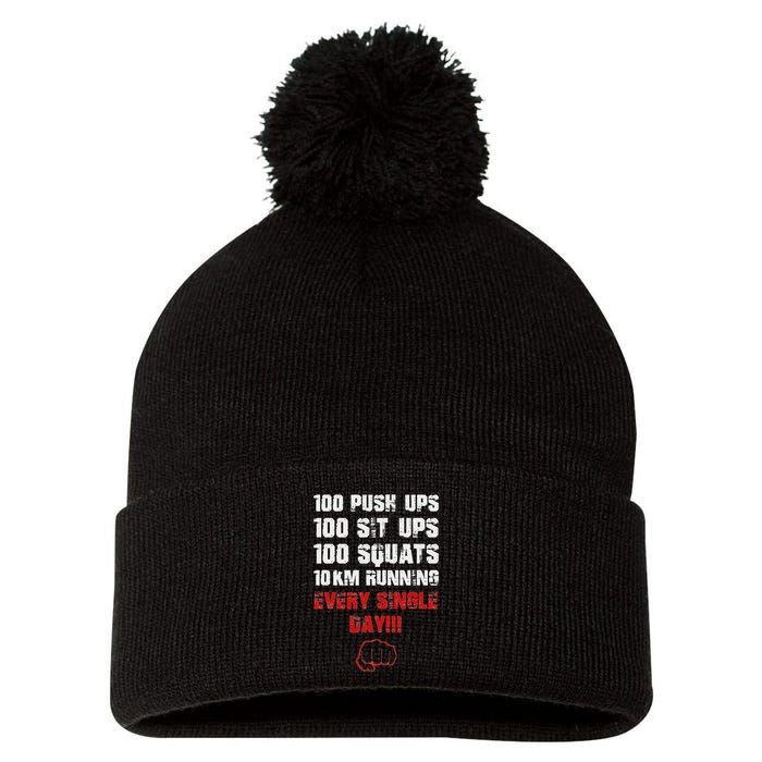 100 Push Ups 100 Sit Ups 100 Squats 10 Km Running Pom Pom 12in Knit Beanie