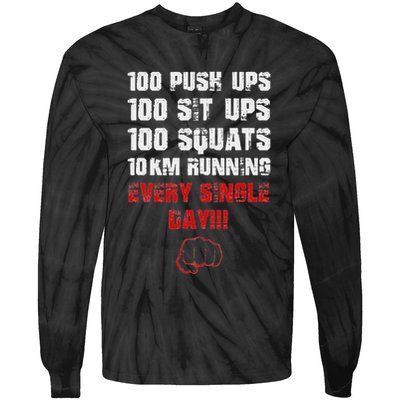 100 Push Ups 100 Sit Ups 100 Squats 10 Km Running Tie-Dye Long Sleeve Shirt