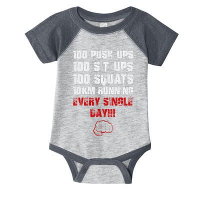 100 Push Ups 100 Sit Ups 100 Squats 10 Km Running Infant Baby Jersey Bodysuit