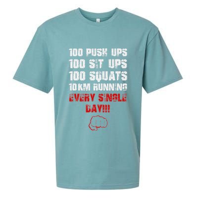 100 Push Ups 100 Sit Ups 100 Squats 10 Km Running Sueded Cloud Jersey T-Shirt