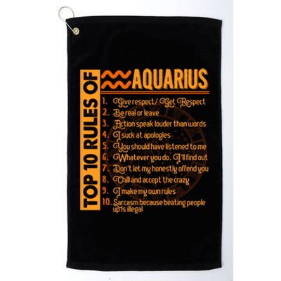 10 Rules Aquarius Symbols Horoscope Zodiac Sign Astrologer Funny Gift Platinum Collection Golf Towel