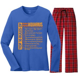 10 Rules Aquarius Symbols Horoscope Zodiac Sign Astrologer Funny Gift Women's Long Sleeve Flannel Pajama Set 