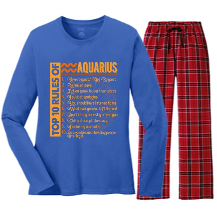 10 Rules Aquarius Symbols Horoscope Zodiac Sign Astrologer Funny Gift Women's Long Sleeve Flannel Pajama Set 