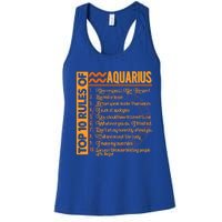 10 Rules Aquarius Symbols Horoscope Zodiac Sign Astrologer Funny Gift Women's Racerback Tank