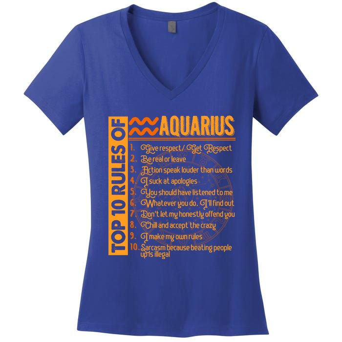 10 Rules Aquarius Symbols Horoscope Zodiac Sign Astrologer Funny Gift Women's V-Neck T-Shirt