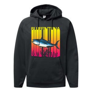 1980s Retro Bluefin Tuna Fish Fishing Fisherma Lover Performance Fleece Hoodie