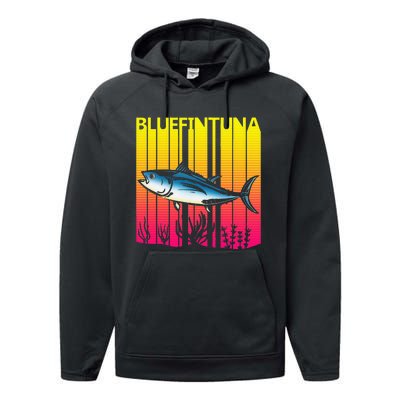 1980s Retro Bluefin Tuna Fish Fishing Fisherma Lover Performance Fleece Hoodie