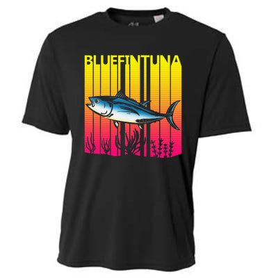 1980s Retro Bluefin Tuna Fish Fishing Fisherma Lover Cooling Performance Crew T-Shirt