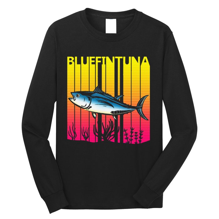 1980s Retro Bluefin Tuna Fish Fishing Fisherma Lover Long Sleeve Shirt