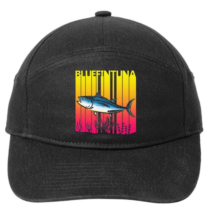 1980s Retro Bluefin Tuna Fish Fishing Fisherma Lover 7-Panel Snapback Hat