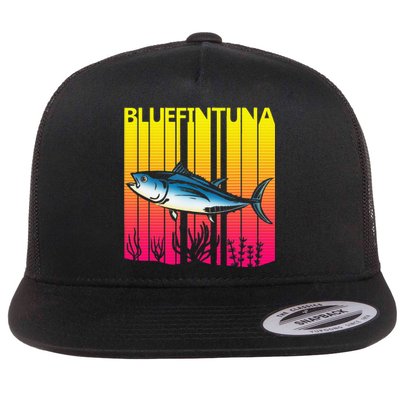 1980s Retro Bluefin Tuna Fish Fishing Fisherma Lover Flat Bill Trucker Hat