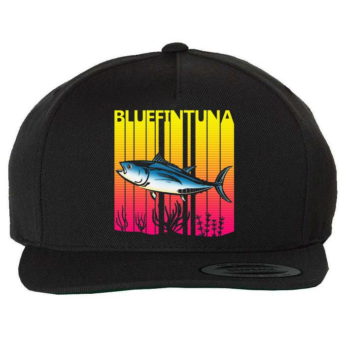 1980s Retro Bluefin Tuna Fish Fishing Fisherma Lover Wool Snapback Cap