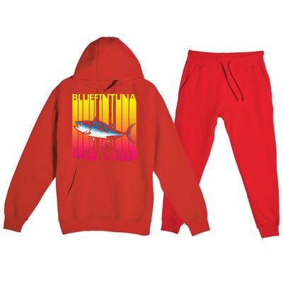 1980s Retro Bluefin Tuna Fish Fishing Fisherma Lover Premium Hooded Sweatsuit Set