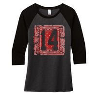 14 Red Bandana North California Northern Cal Nor Cali Women's Tri-Blend 3/4-Sleeve Raglan Shirt