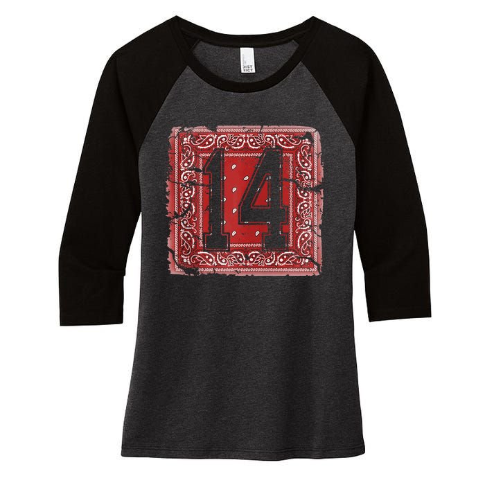 14 Red Bandana North California Northern Cal Nor Cali Women's Tri-Blend 3/4-Sleeve Raglan Shirt