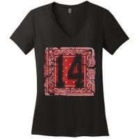 14 Red Bandana North California Northern Cal Nor Cali Women's V-Neck T-Shirt