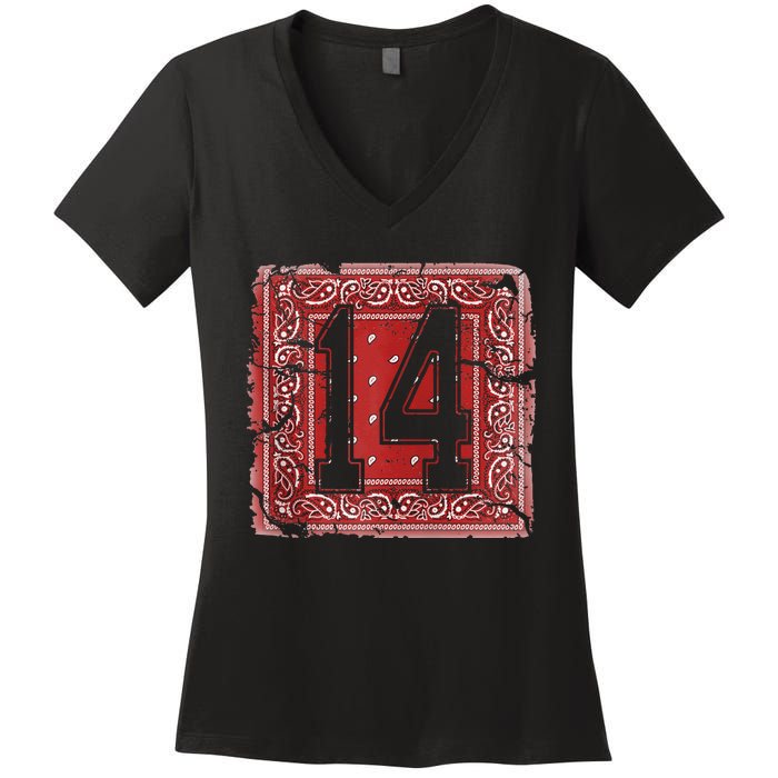 14 Red Bandana North California Northern Cal Nor Cali Women's V-Neck T-Shirt