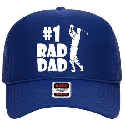 #1 Rad Dad Golf Print For Dads And Fathers Great Gift High Crown Mesh Back Trucker Hat