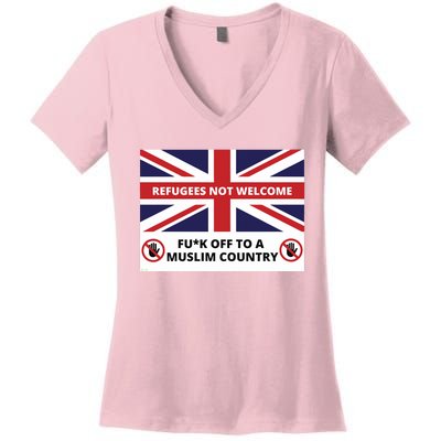 1mannovoice Refugees Not Welcome Fuck Off To A Muslim Country Women's V-Neck T-Shirt