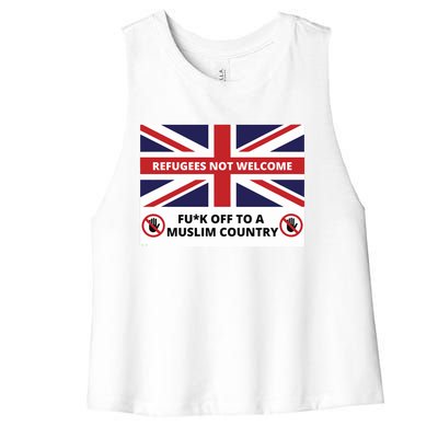 1mannovoice Refugees Not Welcome Fuck Off To A Muslim Country Women's Racerback Cropped Tank