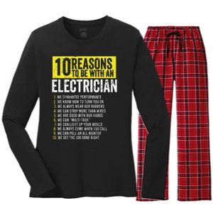 10 Reasons To Be With An Electrician Electricians Women's Long Sleeve Flannel Pajama Set 