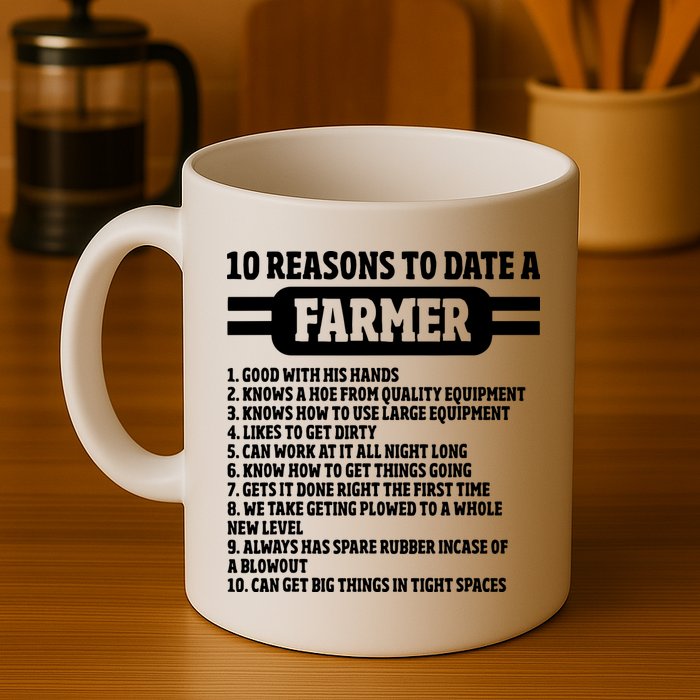 10 Reasons To Date A Farmer Funny Farming Humor For Men Mug