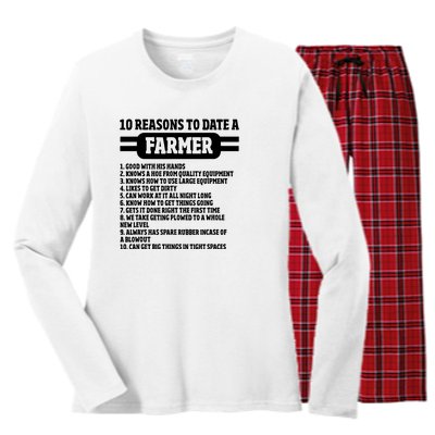 10 Reasons To Date A Farmer Funny Farming Humor For Men Women's Long Sleeve Flannel Pajama Set 