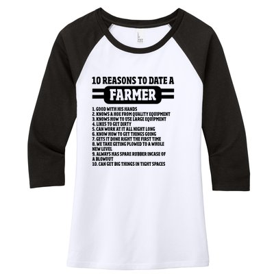 10 Reasons To Date A Farmer Funny Farming Humor For Men Women's Tri-Blend 3/4-Sleeve Raglan Shirt