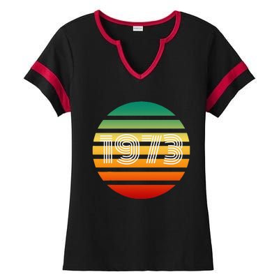 1973 Retro Vintage Sunrise Sunset Pro Choice Ladies Halftime Notch Neck Tee