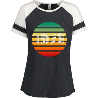 1973 Retro Vintage Sunrise Sunset Pro Choice Enza Ladies Jersey Colorblock Tee