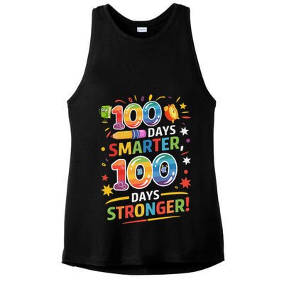 100 Smart 100 Stronger Happy 100th Day Of School Celebration Ladies PosiCharge Tri-Blend Wicking Tank