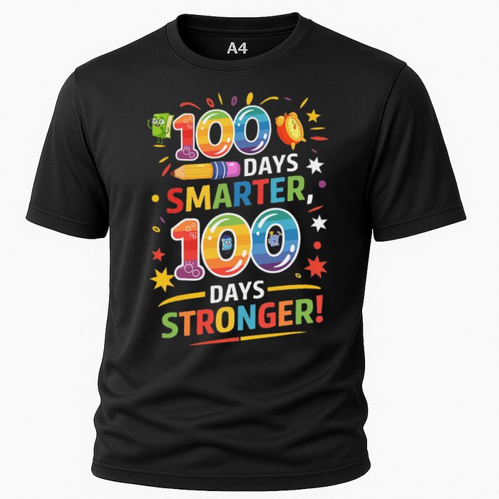 100 Smart 100 Stronger Happy 100th Day Of School Celebration Cooling Performance Crew T-Shirt