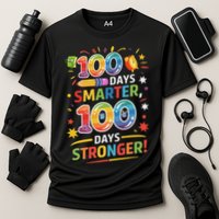 100 Smart 100 Stronger Happy 100th Day Of School Celebration Cooling Performance Crew T-Shirt