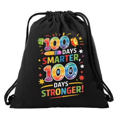 100 Smart 100 Stronger Happy 100th Day Of School Celebration Drawstring Bag