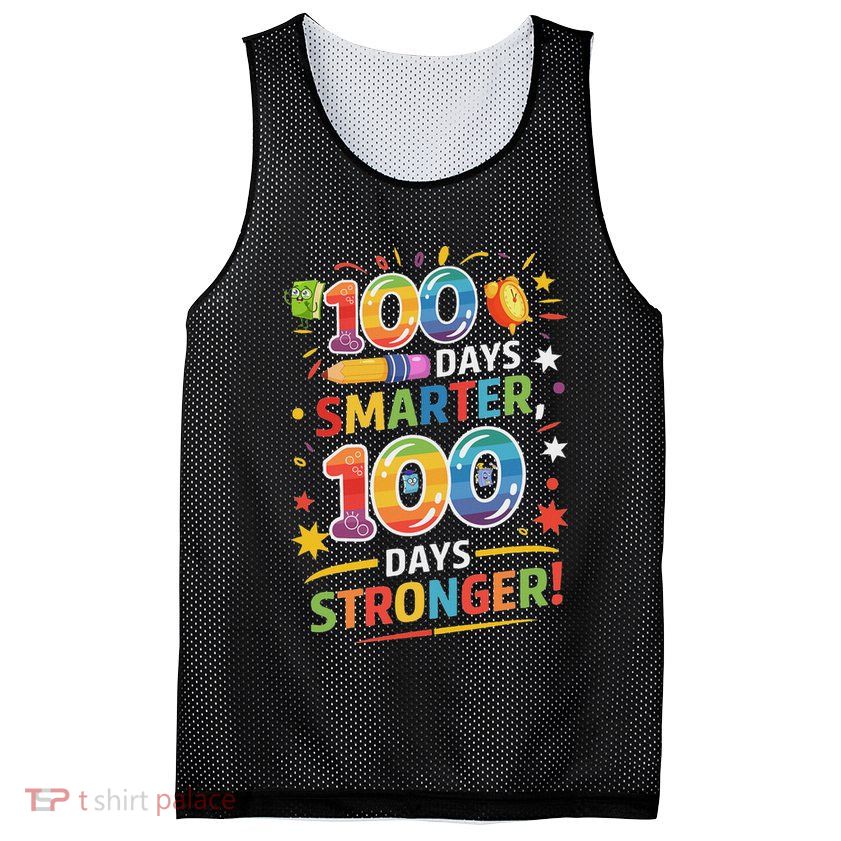 100 Smart 100 Stronger Happy 100th Day Of School Celebration Mesh Reversible Basketball Jersey Tank