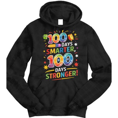 100 Smart 100 Stronger Happy 100th Day Of School Celebration Tie Dye Hoodie