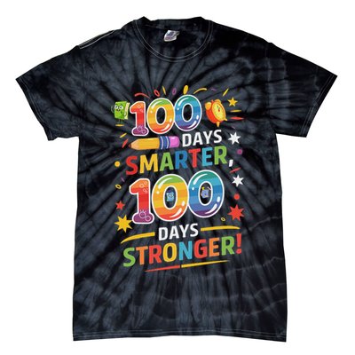 100 Smart 100 Stronger Happy 100th Day Of School Celebration Tie-Dye T-Shirt