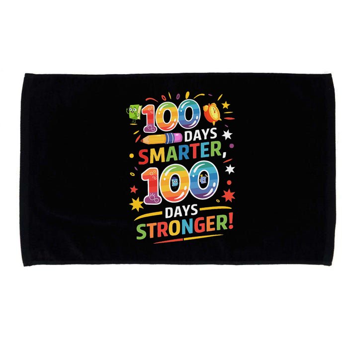 100 Smart 100 Stronger Happy 100th Day Of School Celebration Microfiber Hand Towel