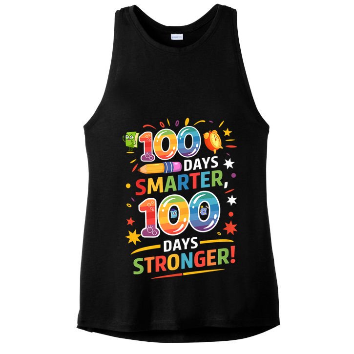 100 Smart 100 Stronger Happy 100th Day Of School Celebration Ladies PosiCharge Tri-Blend Wicking Tank