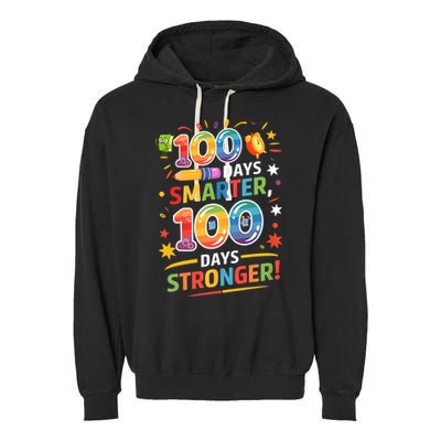 100 Smart 100 Stronger Happy 100th Day Of School Celebration Garment-Dyed Fleece Hoodie