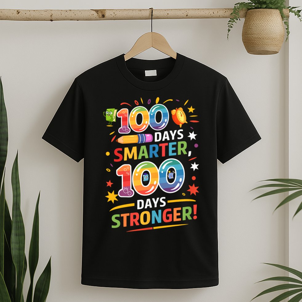 100 Smart 100 Stronger Happy 100th Day Of School Celebration T-Shirt