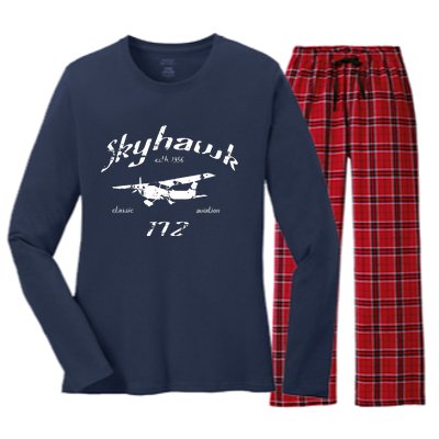 172 Skyhawk Airplane Classic Vintage Women's Long Sleeve Flannel Pajama Set 